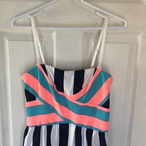 Strapless striped mini dress